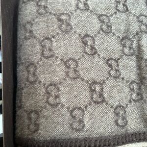 NIB GUCCI Web Stripe Brown GG Monogram Angora Wool Throw Blanket